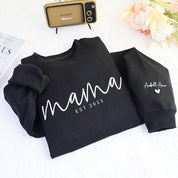 Custom Mama Sweatshirt With Date And Children Name On Sleeve