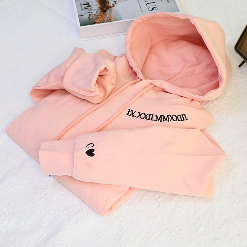 Roman Numerals Anniversary Embroidered Hoodie Embroidered Hoodie Couples Hoodie Gift