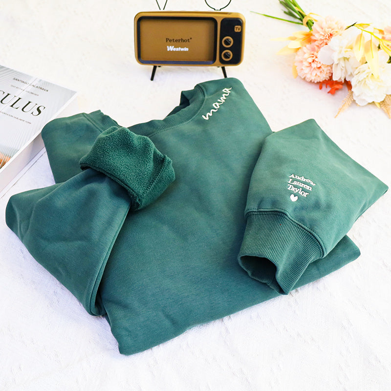 Plus Velvet Style-Custom Mama Embroidered Sweatshirt With Kids Names