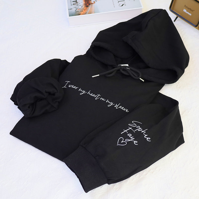 Personalized Mom Hoodie With Kid Names I Wear My Heart On My Sleeve