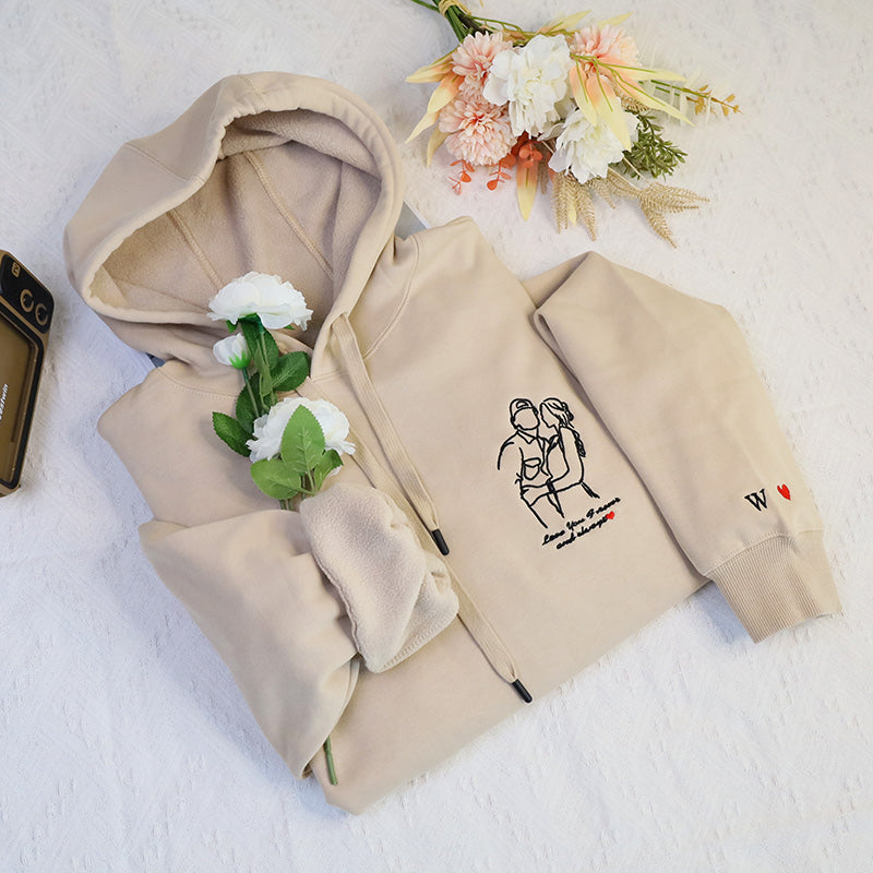 Plus Velvet Style-Custom Couple Hoodie Photo Portrait Hoodie Couple Outline Hoodie