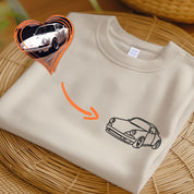 Embroidered Car Sketch Hoodies, Portrait from Photo Car Outline Hoody, Personalised Motorbike Jumper, Car Lover Hoodies, Gift for Car Guys
