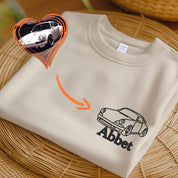Custom Car Outline Portrait Sweatshirt, Embroidered Sketch from Photo Sweatshirt, Personalised Name Initials T-shirt, Best Car Guy Present