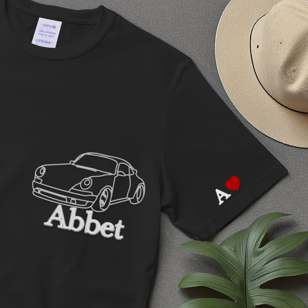 Custom Car Outline Portrait Sweatshirt, Embroidered Sketch from Photo Sweatshirt, Personalised Name Initials T-shirt, Best Car Guy Present
