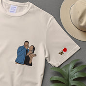 Custom Embroidered Portrait T-shirt, Personalized Couple Portrait Shirt, Couple Sweater, Anniversary Shirt