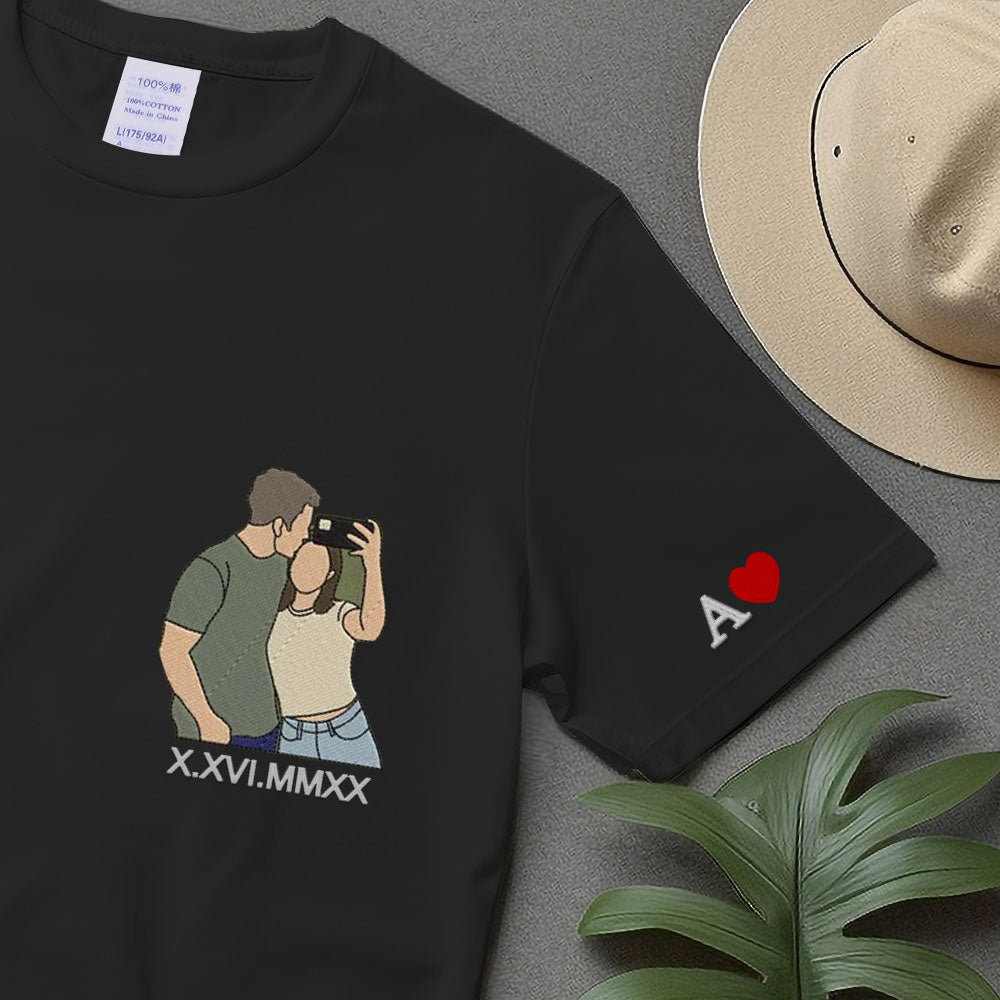 Custom Couple Embroidered Sweatshirt, Couple Photo Hoodie，Roman Numbers Custom Gift