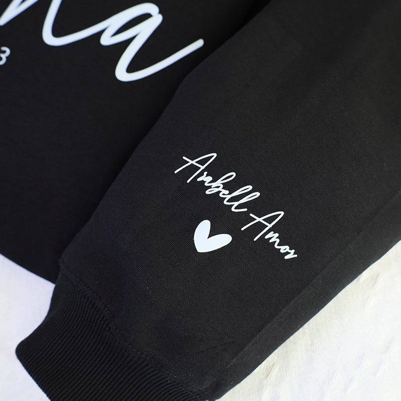 Custom Mama Sweatshirt With Date And Children Name On Sleeve