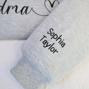 First Mom Now Grandma Personalized Embroidered Sweatshirt With Kids Name On Sleeve