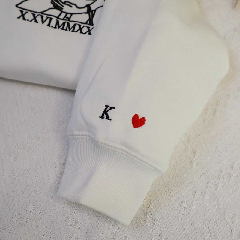 Plus Velvet Style-Custom Roman Numeral Embroidered Sweatshirt Couple Gift