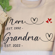 First Mom Now Grandma Family Custom Sweatshirt With Kids Name On Sleeve