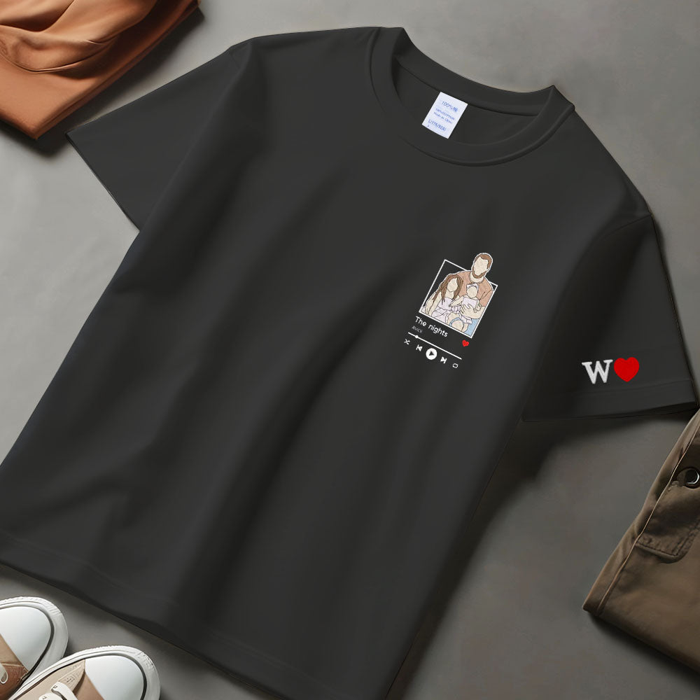 Photo Embroidered Hoodie-Custom Portrait Sketch from Photo Sweatshirt-Memorial Drawing Hoody-Matching  Music Player GF BF Couple Top