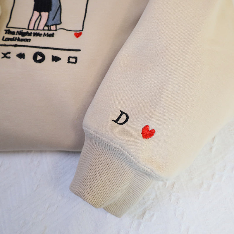 Plus Velvet Style-Gift For Couple Custom Embroidered Hoodie Portrait Music Player Personalized Hoodie