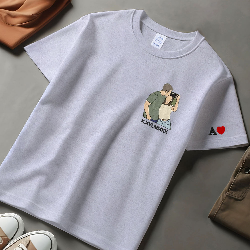 Custom Couple Embroidered Sweatshirt, Couple Photo Hoodie，Roman Numbers Custom Gift