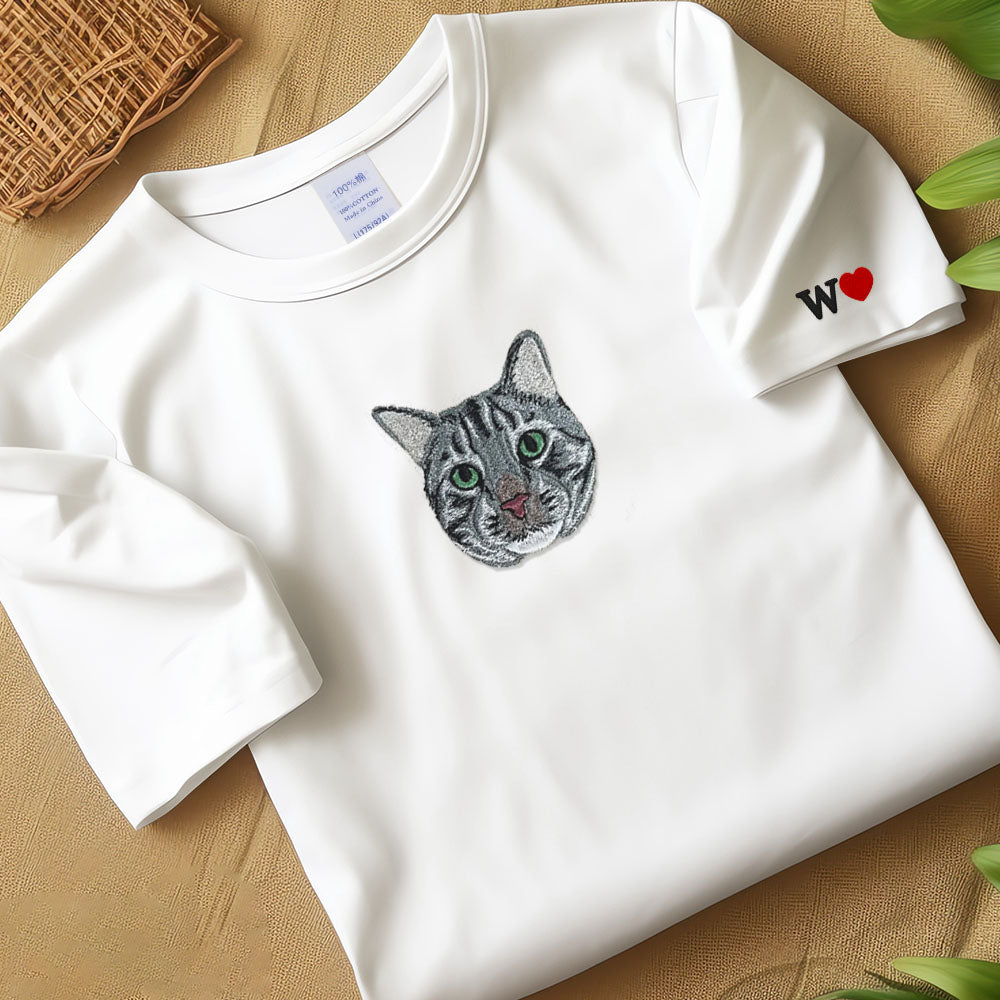 Embroidered Pet T-shirt,Custom Cat Hoodie Embroidered,Personalized Varsity Sweatshirt,Gifts for Cat Lovers
