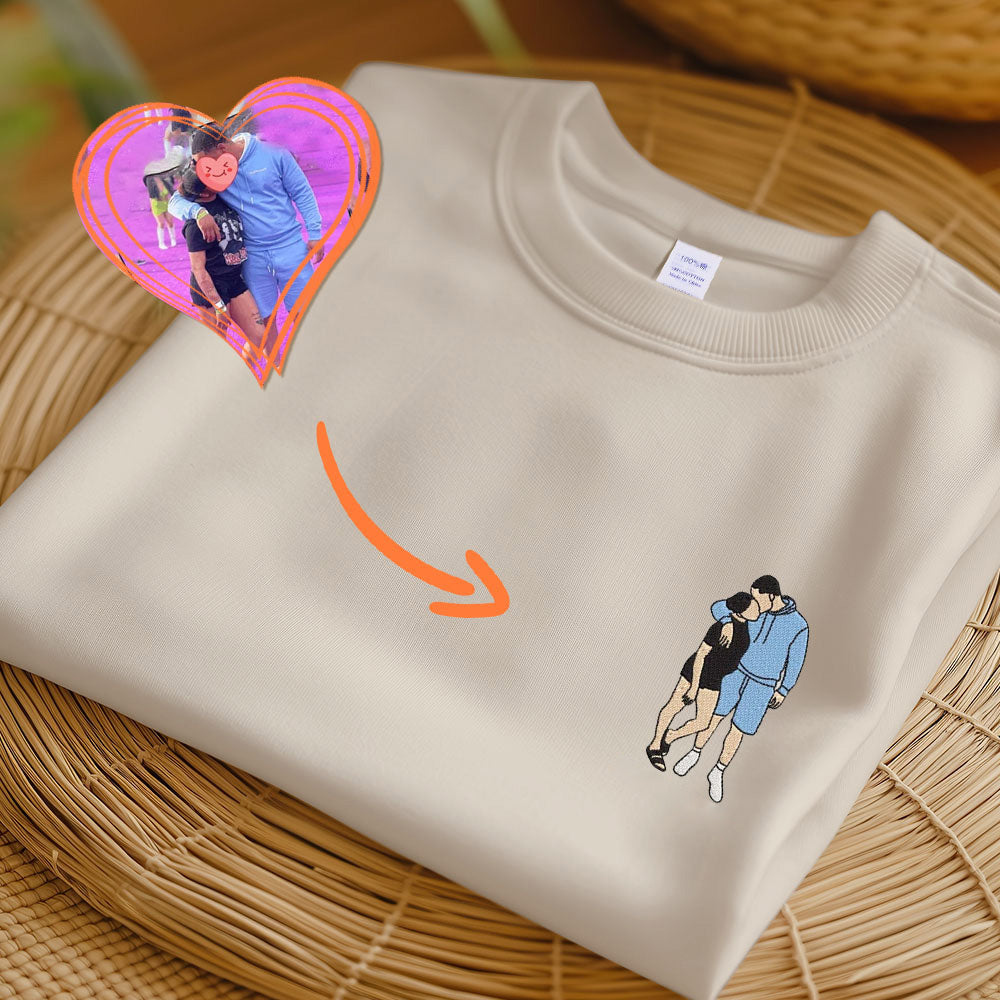 Custom Embroidered T-shirt Custom Embroidered Sweatshirt Custom Photo Portrait Custom Embroidered Shirt Family Faceless Portrait Gift Couple