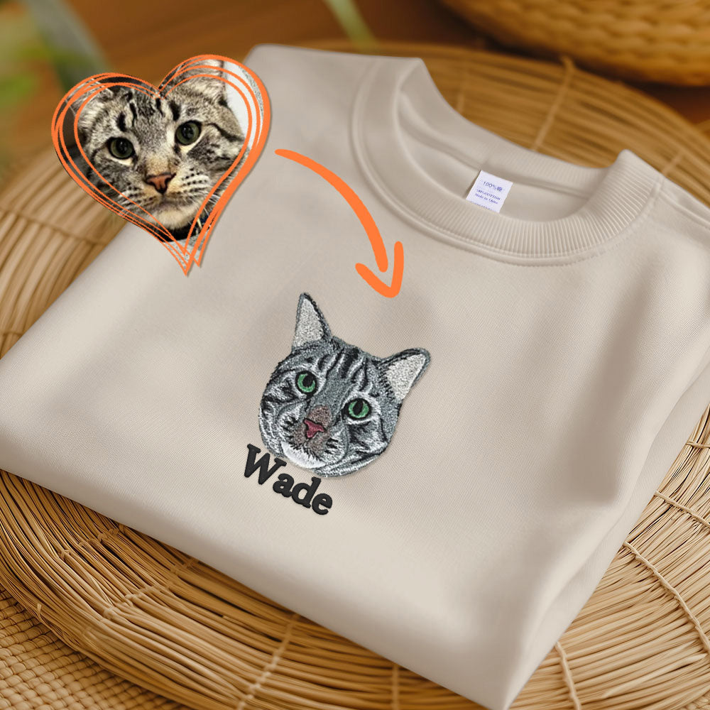 Custom Pet Embroidery T-shirt from Photo, Personalized Cat Embroidered T-shirt, Pet Face Sweatshirt, Crewneck, Tee or Hoodie