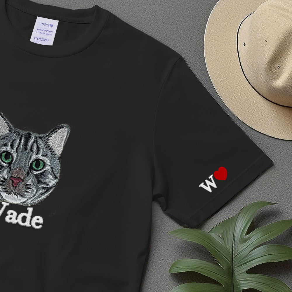 Custom Pet Embroidery T-shirt from Photo, Personalized Cat Embroidered T-shirt, Pet Face Sweatshirt, Crewneck, Tee or Hoodie
