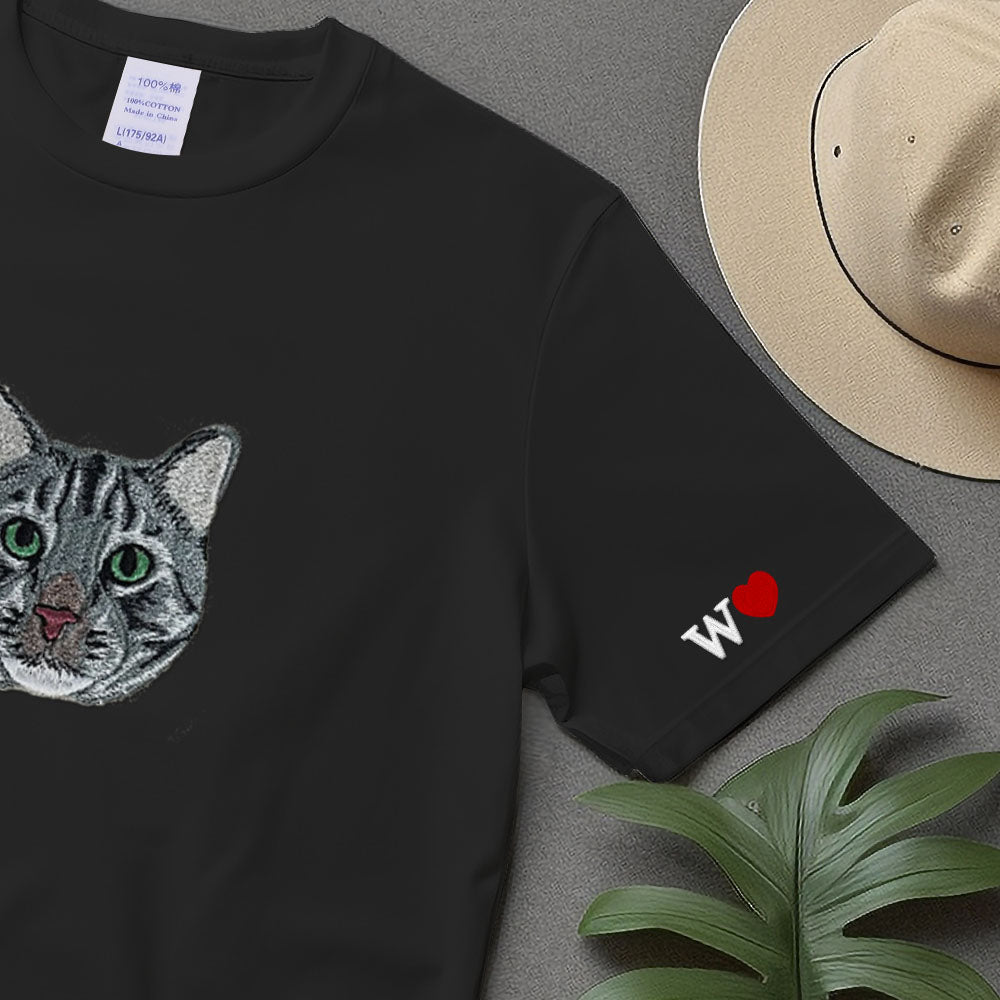 Embroidered Pet T-shirt,Custom Cat Hoodie Embroidered,Personalized Varsity Sweatshirt,Gifts for Cat Lovers