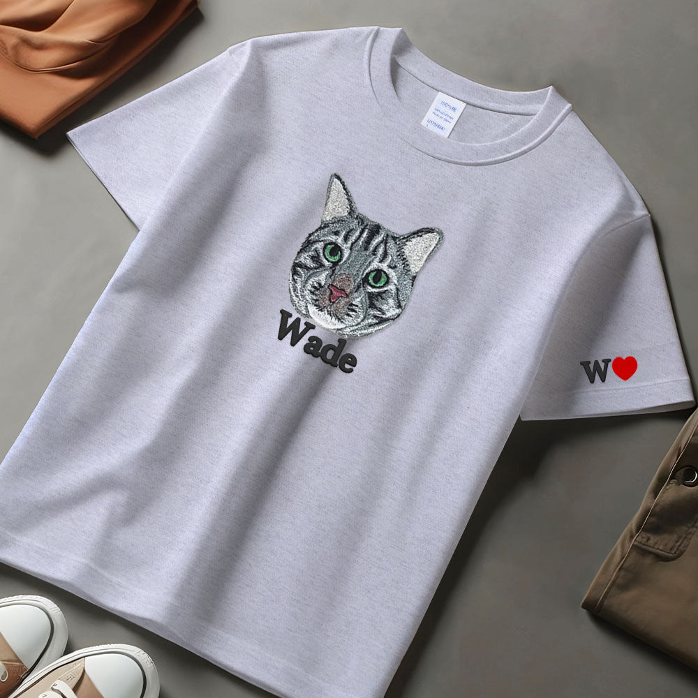 Custom Pet Embroidery T-shirt from Photo, Personalized Cat Embroidered T-shirt, Pet Face Sweatshirt, Crewneck, Tee or Hoodie
