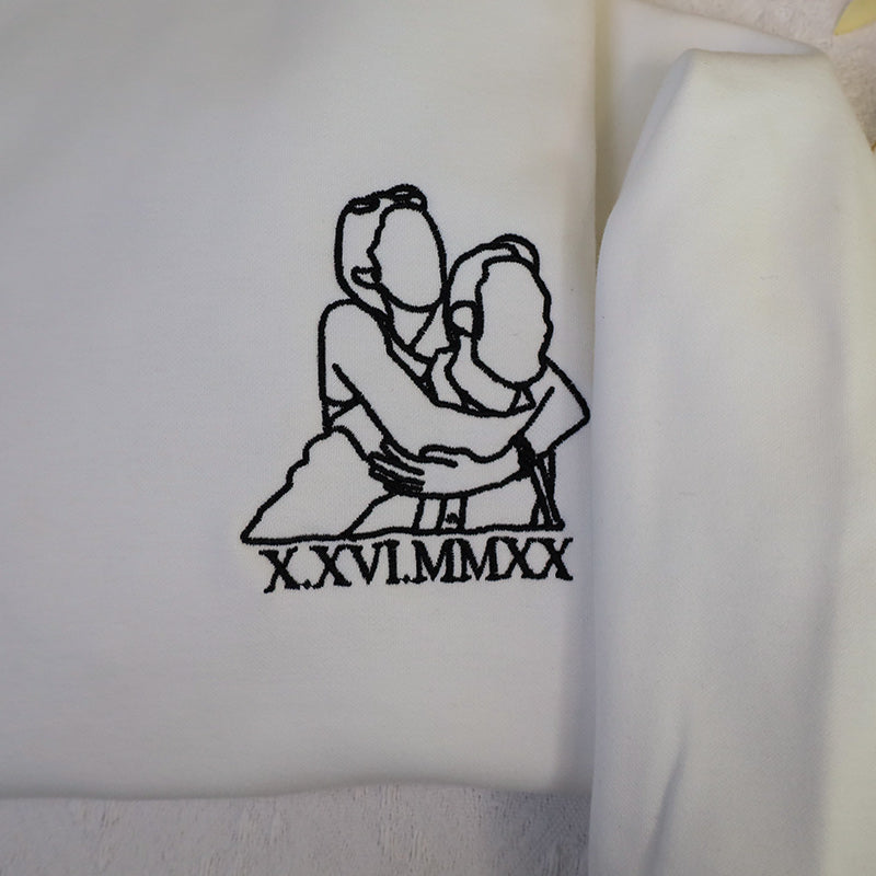 Plus Velvet Style-Custom Roman Numeral Embroidered Sweatshirt Couple Gift