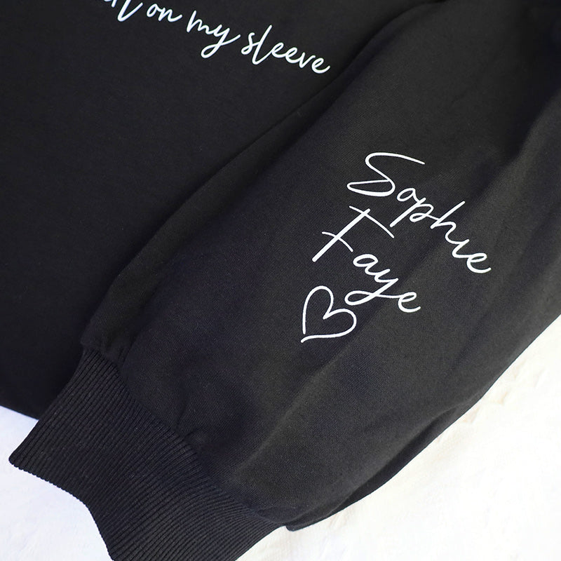 Personalized Mom Hoodie With Kid Names I Wear My Heart On My Sleeve