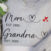 First Mom Now Grandma Personalized Embroidered Sweatshirt With Kids Name On Sleeve