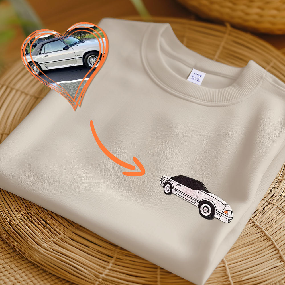 Custom Embroidered T-shirt, Embroidered Car Hoodie, Car Sweatshirt, Surprise Gift, Embroidered from Photo, Car Enthusiast Gift,Custom Clothes