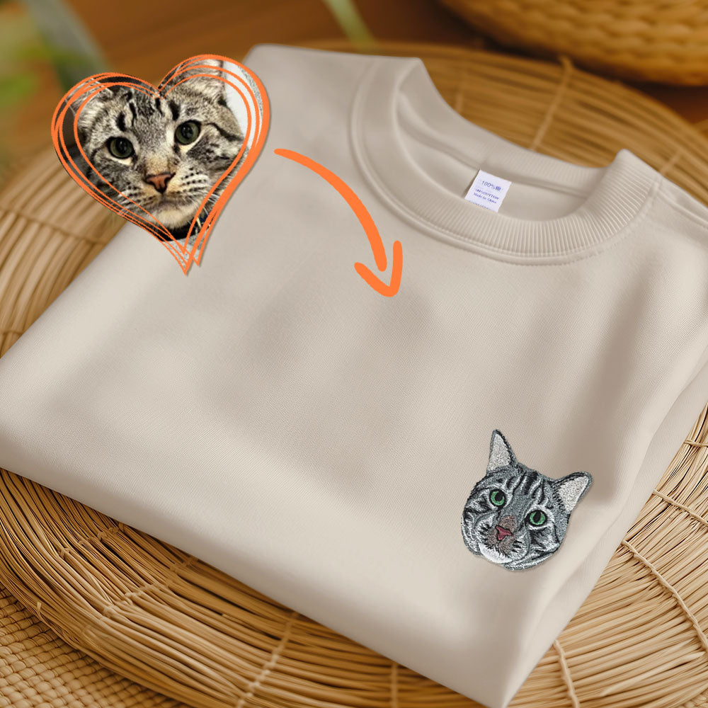 Embroidered Pet T-shirt,Custom Cat Hoodie Embroidered,Personalized Varsity Sweatshirt,Gifts for Cat Lovers