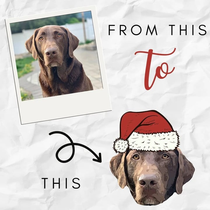 Christmas Custom Pet Face Color Portrait Santa Holiday Crewneck Sweatshirt