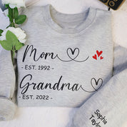 First Mom Now Grandma Personalized Embroidered Sweatshirt With Kids Name On Sleeve