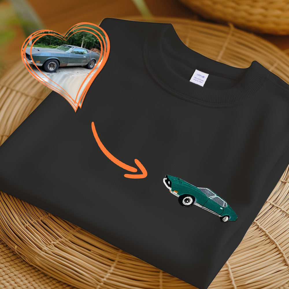 Custom Embroidered Car T-shirt, Car Photo Embroidered, Custom Car T-shirt, Classic Cars Embroidered