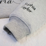 First Mom Now Grandma Personalized Embroidered Sweatshirt With Kids Name On Sleeve