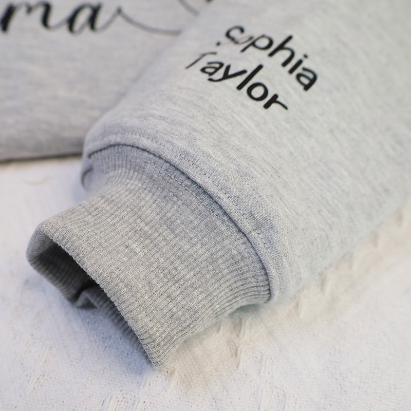 First Mom Now Grandma Personalized Embroidered Sweatshirt With Kids Name On Sleeve