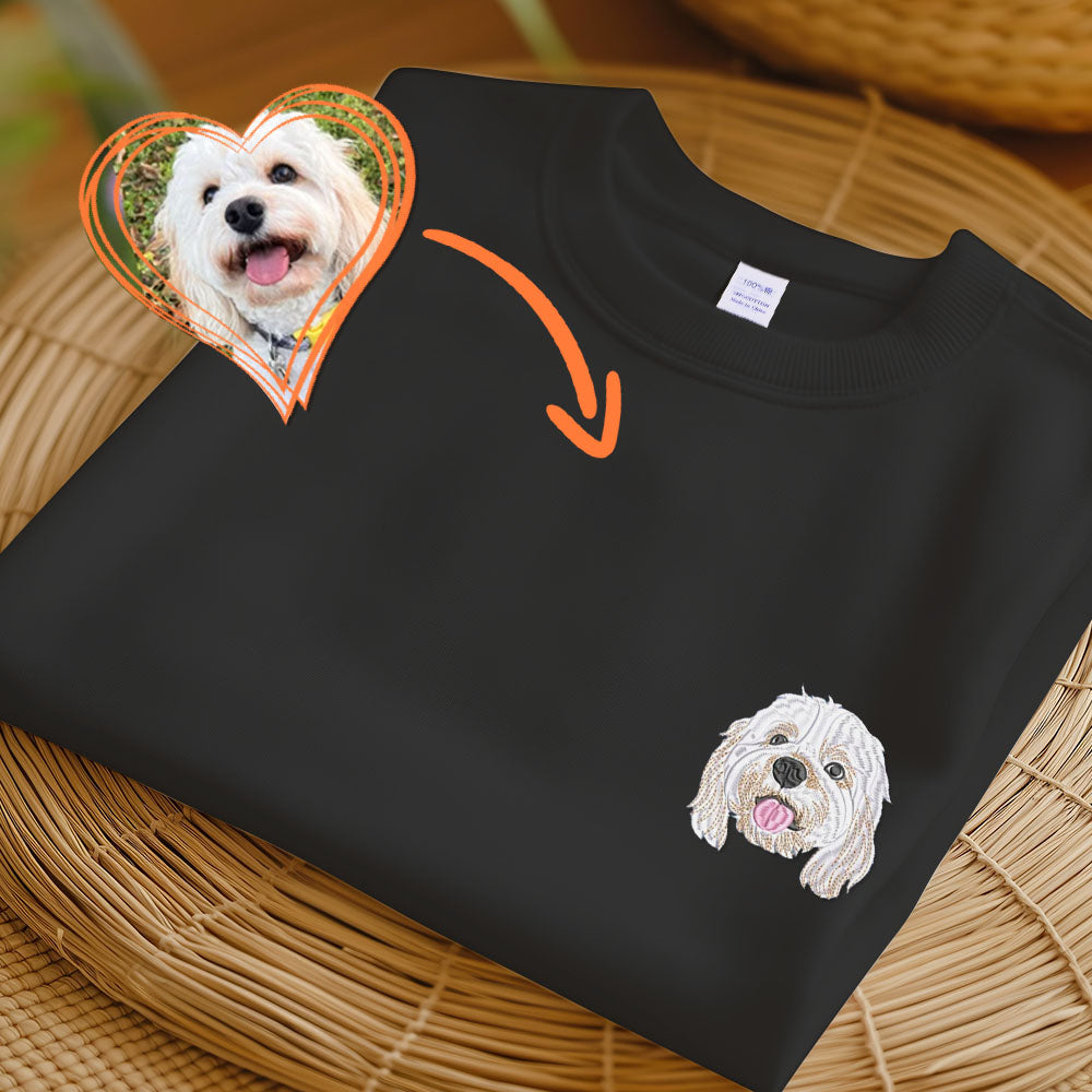 Custom Dog Portrait Embroidered Sweatshirt,Custom Pet T-shirt, Personalized Pet tees And Hoodies,Personalized Gift ,Pet Memorial Gift