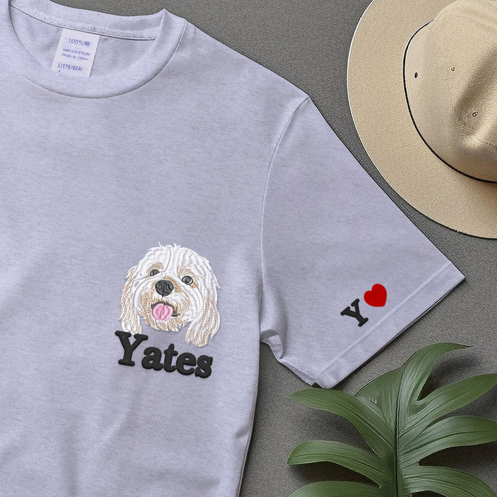 Custom Dog From Your Photo Embroidered T-shirt,Personalized Pet Face Embroidered,Custom Pet Portrait,Dog Lover Hoodie,Custom Gift