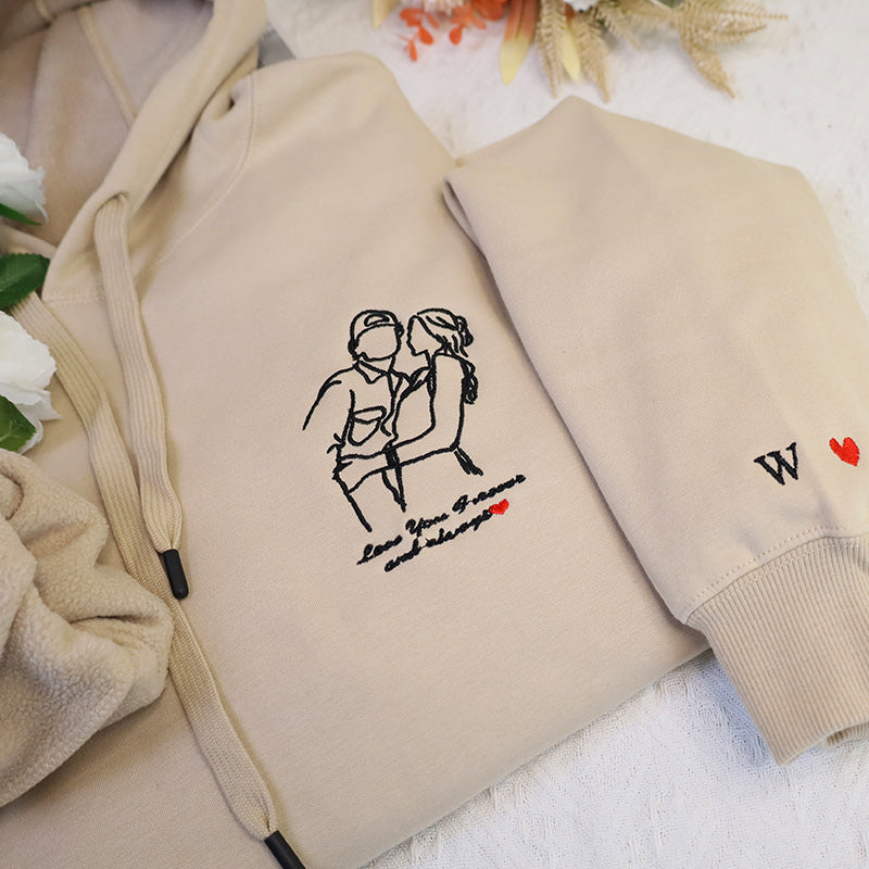Plus Velvet Style-Custom Couple Hoodie Photo Portrait Hoodie Couple Outline Hoodie