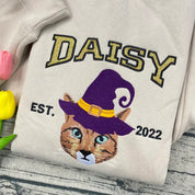 Custom Embroidered Pet From Your Photo Sweatshirt, Personalized Halloween Pet Glitter Sweatshirt, Pet Name Glitter Sweatshirt, Cat Mom Gift
