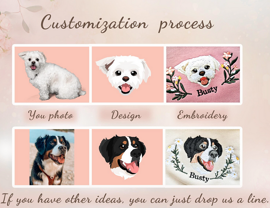 Custom Embroidered Hoodie/Sweatshirt With Pet Portrait Flower