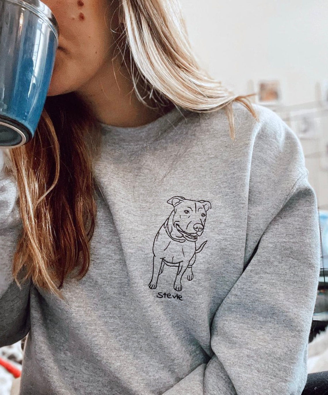 Personalized Embroidered Sweatshirt, Custom Pet Portrait Photo Crewneck Gift, Personalized Pet Face Sweatshirt Gift