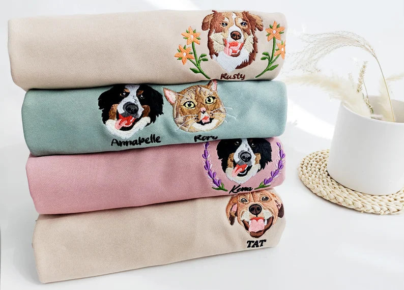 Custom Dog Face Embroidered Sweatshirt,Cat Sweatshirt,Dog Lovers Sweatshirt,Personalized Gift For Mom
