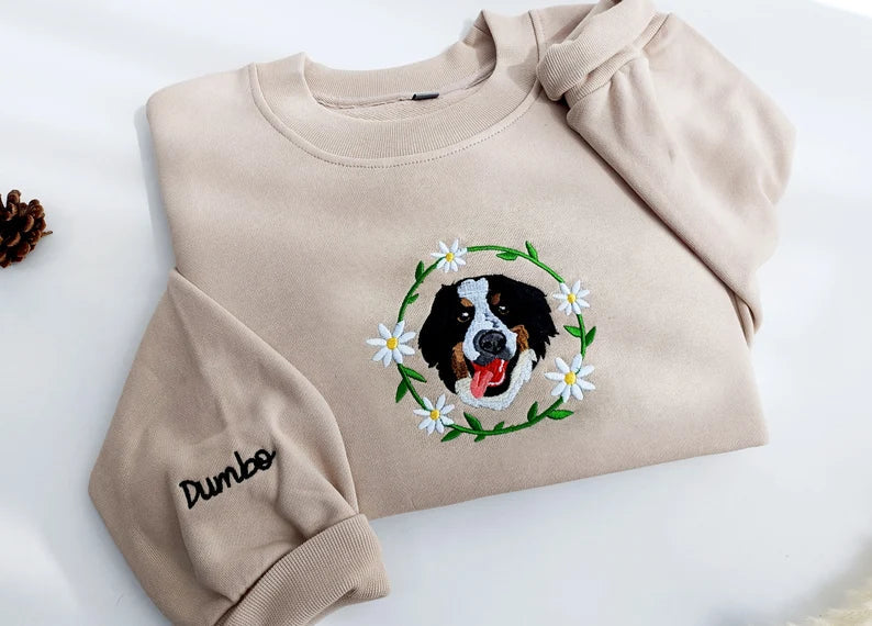 Custom Dog Face Embroidered Sweatshirt,Cat Sweatshirt,Dog Lovers Sweatshirt,Personalized Gift For Mom