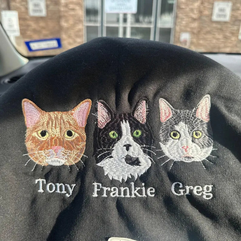 Custom Pet Embroidery Sweatshirt from Photo, Personalized Dog Embroidered Sweatshirt, Pet Face Sweatshirt, Crewneck, Tee or Hoodie
